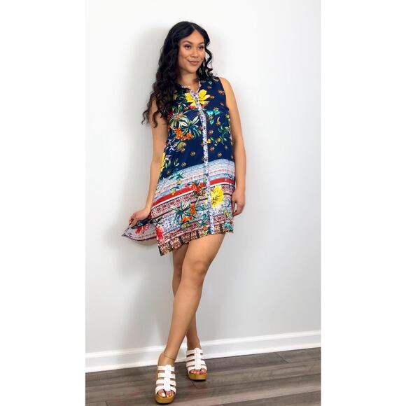 Johnny Was Dresses & Skirts - Johnny Was Mini Dress Size XS Floral Butterfly Button Front Silk Boho Summer